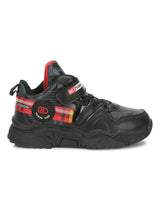 Black PU Stylish Velcro Sneakers For Kids-Boys Fur Lining Keep Children Warm During Winter (TC-RS3493-BLK)