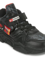 Black PU Stylish Velcro Sneakers For Kids-Boys Fur Lining Keep Children Warm During Winter (TC-RS3493-BLK)