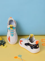 White PU Stylish Lace Up Sneakers For Kids-Boys Fur Lining Keep Children Warm During Winter (TC-RS3494-WHT)