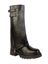 Black Synthetic Leather Winter High-End Stylish Long Boots (TC-RS35079-29-BLK)