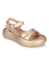 Gold PU Buckle Stylish Flats (TC-RS3583-GLD)