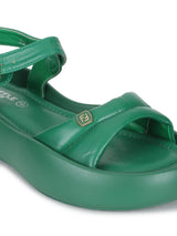 Green PU Buckle Stylish Flats (TC-RS3583-GRN)