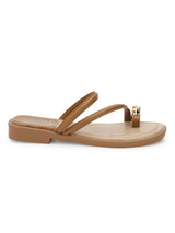 Khaki PU Diamond Toe Ring Slip-On Flats (TC-RS3595-KHA)