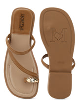 Khaki PU Diamond Toe Ring Slip-On Flats (TC-RS3595-KHA)