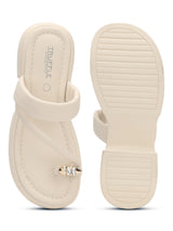 Beige PU Diamond Toe Ring Slip-On Flats (TC-RS3596-BEIG)