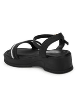 Black PU Diamond Strap Slip-On Flats (TC-RS3600-BLK)