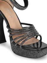 Black Embellished Block High Heel Platform Sandals (TC-RS3602-BLK)