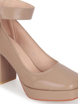 Beige PU Stylish Block Heel Pumps (TC-RS3604-BEIG)
