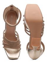 Gold Embellished Block High Heel Platform Sandals (TC-RS3606-GLD)