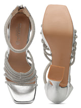 Silver Embellished Block High Heel Platform Sandals (TC-RS3606-SIL)