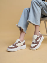 White Burgundy Suede Stylish Lace-Up Sneakers (TC-RS3609-WHTBUR)
