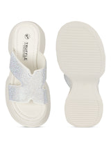 Off White PU Diamonte Stylish Slip-On Flats (TC-RS3638-OWHT)
