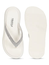 Off White PU Embellished T-Strap Stylish Flats (TC-RS3639-OWHT)