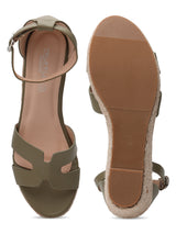 Green PU Stylish Buckle Wedges (TC-RS3659-GRN)