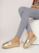Gold Synthetic Leather Espadrille With Contrast Jute Sole Loafers (TC-RS3660-GLD)