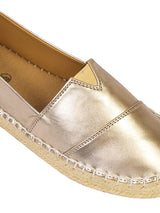 Gold Synthetic Leather Espadrille With Contrast Jute Sole Loafers (TC-RS3660-GLD)