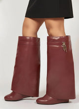 Burgundy Synthetic Leather High-End-Fashion Stylish Knee Boots (TC-RS3670-BUR)
