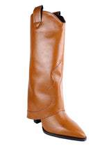 Brown Synthetic Leather Solid Block Heel Knee Boots (TC-RS3672-BRO)