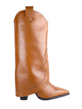 Brown Synthetic Leather Solid Block Heel Knee Boots (TC-RS3672-BRO)