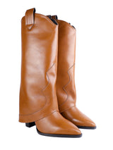 Brown Synthetic Leather Solid Block Heel Knee Boots (TC-RS3672-BRO)