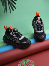 Black Mesh Rotating Button Sneakers For Kids-Unisex (TC-RS40001-BLK)
