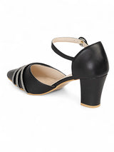 Black Synthetic Leather Embellished Block Heel Sandals (TC-RS4003-BLK)