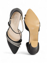 Black Synthetic Leather Embellished Block Heel Sandals (TC-RS4003-BLK)