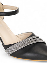 Black Synthetic Leather Embellished Block Heel Sandals (TC-RS4003-BLK)