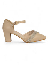 Nude Synthetic Leather Embellished Block Heel Sandals (TC-RS4003-NUD)