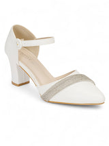 White Synthetic Leather Embellished Block Heel Sandals (TC-RS4003-WHT)