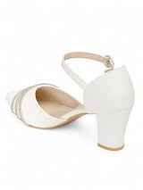 White Synthetic Leather Embellished Block Heel Sandals (TC-RS4003-WHT)