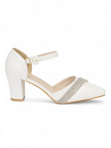 White Synthetic Leather Embellished Block Heel Sandals (TC-RS4003-WHT)