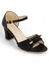 Black Synthetic Leather Buckle Block Heel Sandals (TC-RS4004-BLK)