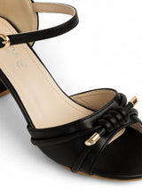 Black Synthetic Leather Buckle Block Heel Sandals (TC-RS4004-BLK)