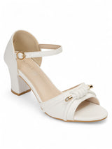 White Synthetic Leather Buckle Block Heel Sandals (TC-RS4004-WHT)