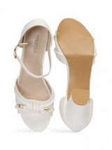 White Synthetic Leather Buckle Block Heel Sandals (TC-RS4004-WHT)