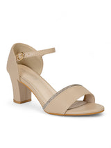 Nude Synthetic Leather Embellished Block Heel Sandals (TC-RS4005-NUD)