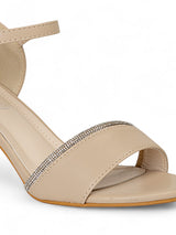 Nude Synthetic Leather Embellished Block Heel Sandals (TC-RS4005-NUD)