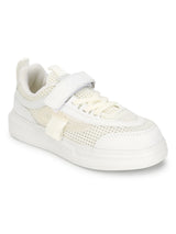 White Mesh Velcro Sneakers For Kids-Unisex (TC-RS4008-WHT)