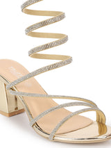 Gold Patent Stylish Spiral Diamond Strap Block Sandals (TC-RS4010-GLD)