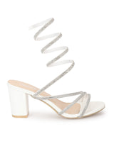 White Patent Stylish Spiral Diamond Strap Block Sandals (TC-RS4010-WHT)