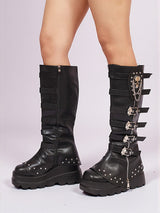 Black Synthetic Leather Winter High-End Stylish Long Boots (TC-RS4011-BLK)