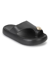 Black PU Toe Ring Slip-On Flats (TC-RS4200-BLK)