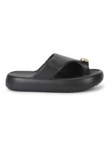 Black PU Toe Ring Slip-On Flats (TC-RS4200-BLK)