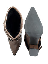 Brown Synthetic Leather Pointed Toe Buckle And Studded Strap Ankle Boots (TC-RS5010-BRO)