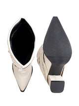 Off White Synthetic Leather Pointed Toe Buckle And Studded Strap Ankle Boots (TC-RS5010-OWHT)