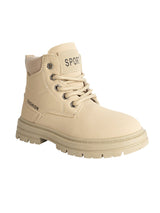 Beige Synthetic Leather Winter Top Design And Durable Sole Lace-Up Ankle Boots For Kids-Unisex (TC-RS5011-BEIG)