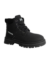 Black Synthetic Leather Winter Top Design And Durable Sole Lace-Up Ankle Boots For Kids-Unisex (TC-RS5011-BLK)