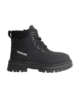 Black Synthetic Leather Winter Top Design And Durable Sole Lace-Up Ankle Boots For Kids-Unisex (TC-RS5011-BLK)