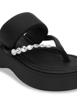 Black PU Diamant�� Block Heel Sandals (TC-RS699-BLK)